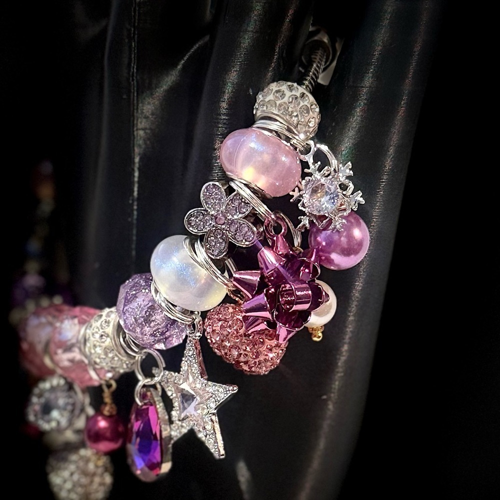 Elegant Pink and Purple Charm Bracelet - Picture 4 of 6